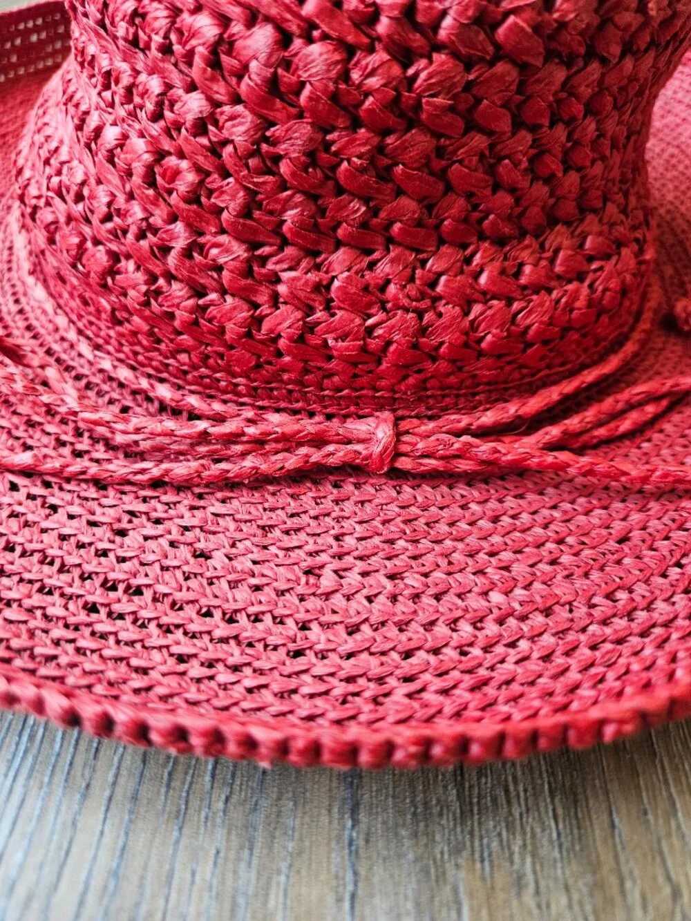 Scala Women's Red paper raffia summer sun hat vintage one size